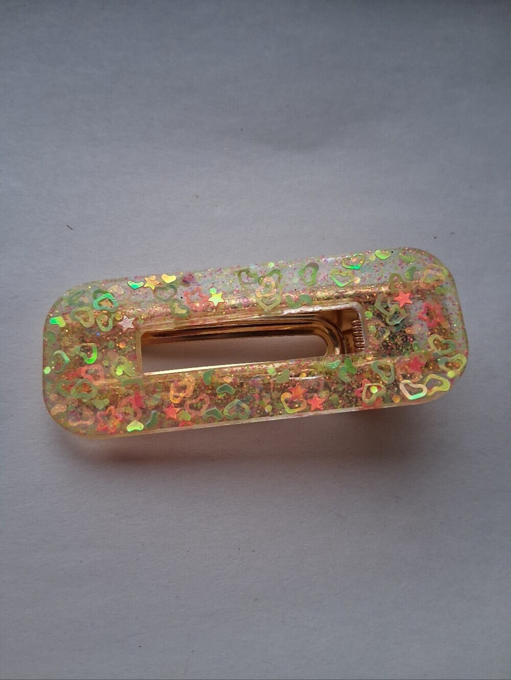 5/$25 Hand Crafted Iridescent Glitter Heart & Star Resin Hair Clip